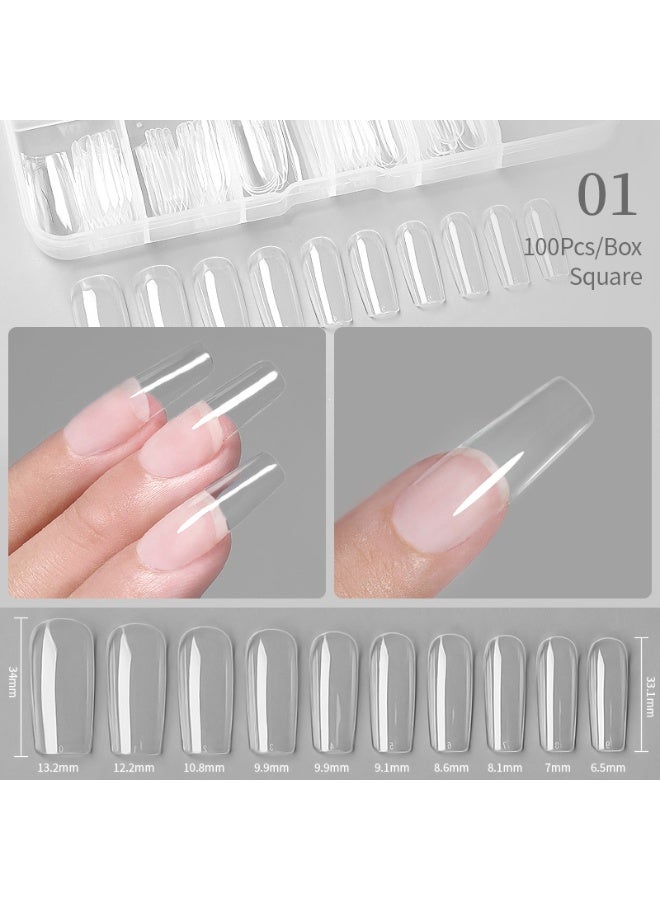 أظافر صناعية أكريليك (شفافة)، 100 قطعة مع علبة - Image 3